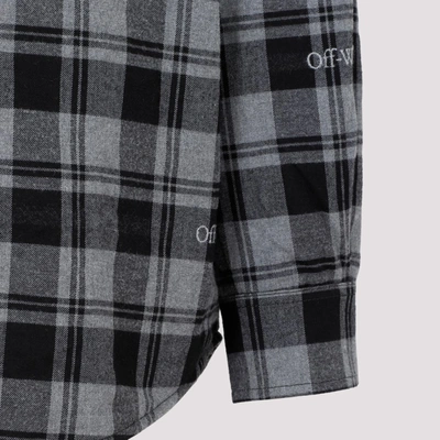 Shop Off-white Check Flann Padded Overshirt In Grey