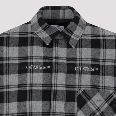 Shop Off-white Check Flann Padded Overshirt In Grey