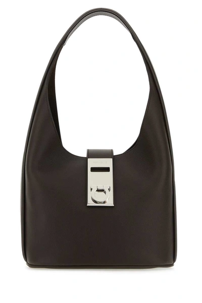 Ferragamo Medium Structured Hobo Handbag With Top Handle In Brown