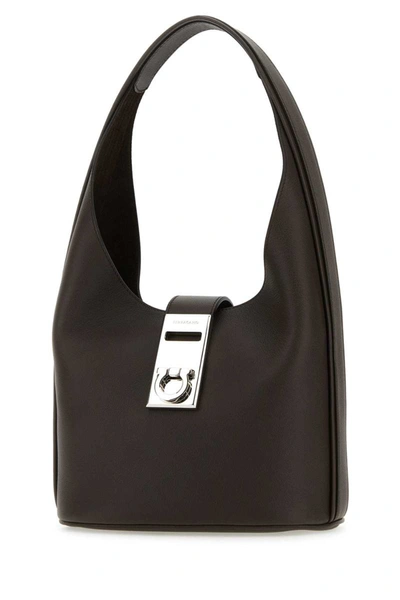Ferragamo Medium Structured Hobo Handbag With Top Handle In Brown