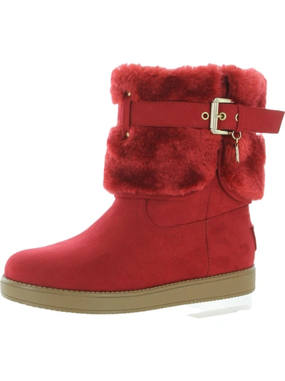 Shop Gbg Los Angeles Adlea Womens Faux-suede Slip-on Winter & Snow Boots In Red