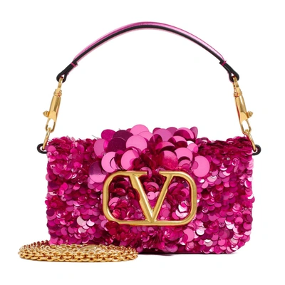 Shop Valentino Garavani  Small Loco Sequins Shoulder Bag In Pink &amp; Purple