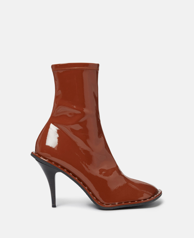 Shop Stella Mccartney Ryder Lacquered Stiletto Ankle Boots In Tan