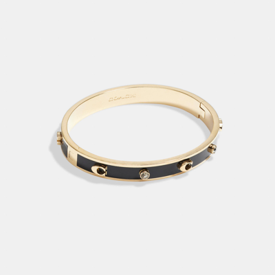 Shop Coach Signature And Stone Hinged Bangle In Black