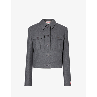 Shop Kenzo Womens Stone Grey Chest-pocket Brushed-texture Wool-blend Jacket