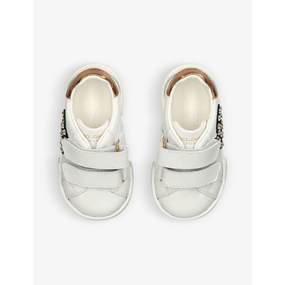 Shop Dolce & Gabbana Boys White Kids Bassa Crystal-embellished Leather Low-top Trainers 6 Months-4 Years
