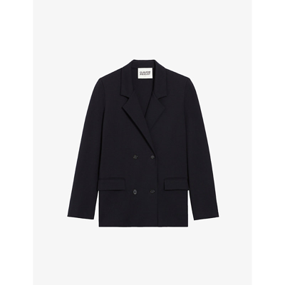 Shop Claudie Pierlot Women's Bleus Vimy Relaxed-fit Double-breasted Stretch-woven Blazer