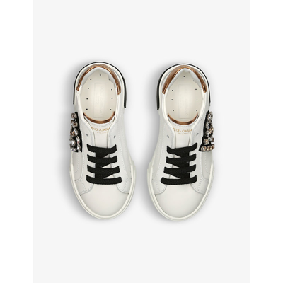 Shop Dolce & Gabbana Boys White Kids Bassa Allacciata Crystal-embellished Leather Low-top Trainers 5-9 Ye