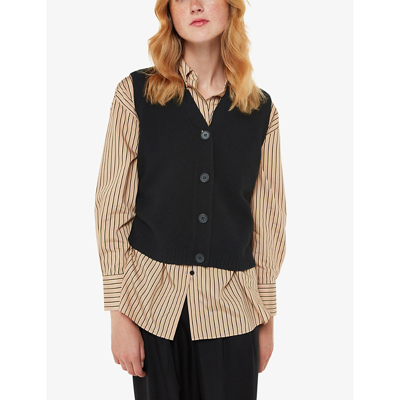 Whistles Ribbed Button Front Tank Top In Black