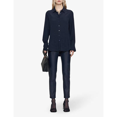 Shop Joseph Women's Navy Relaxed-fit Curved-hem Silk Shirt