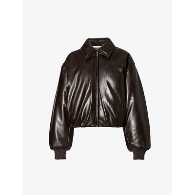 Shop Acne Studios Women's Dark Brown Onnea Padded Faux-leather Jacket