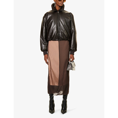 Shop Acne Studios Women's Dark Brown Onnea Padded Faux-leather Jacket