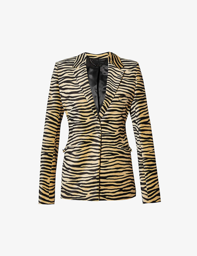 Shop Paco Rabanne Rabanne Women's Natural Tiger Abstract-pattern Single-breasted Stretch-cotton Blazer