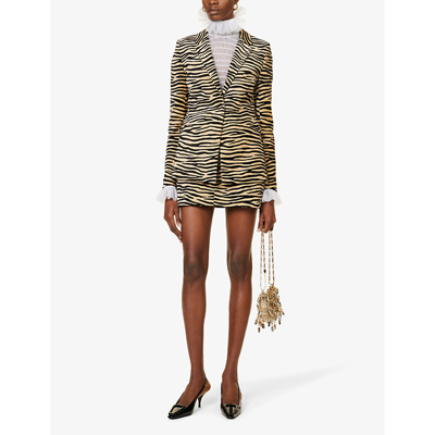 Shop Paco Rabanne Rabanne Women's Natural Tiger Abstract-pattern Single-breasted Stretch-cotton Blazer