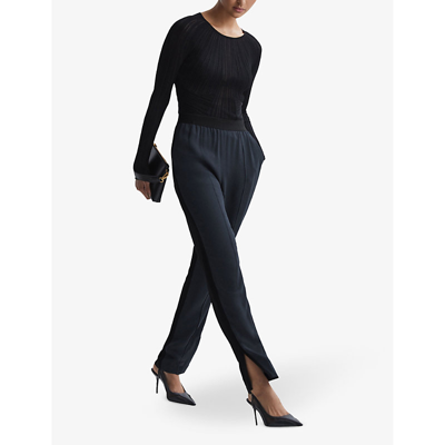 Shop Reiss Women's Black Leona Tapered High-rise Trousers
