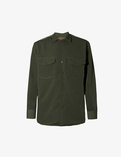 Shop Beams Plus Mens Green Chest-pocket Long-sleeved Twill Shirt