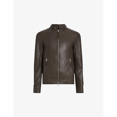 Shop Allsaints Men's Splinter Brown Cora Panelled Leather Jacket