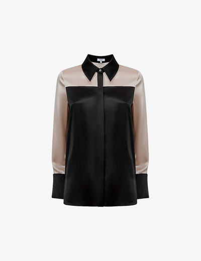 Shop Reiss Women's Black/champagne Lorey Point-collar Regular-fit Silk Shirt