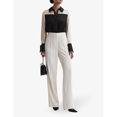 Shop Reiss Women's Black/champagne Lorey Point-collar Regular-fit Silk Shirt