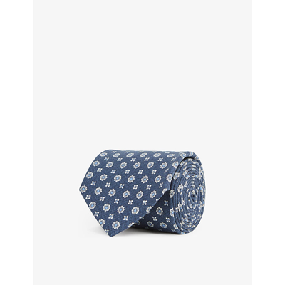 Shop Reiss Mens Airforce Blue Budelli Floral-print Silk Tie
