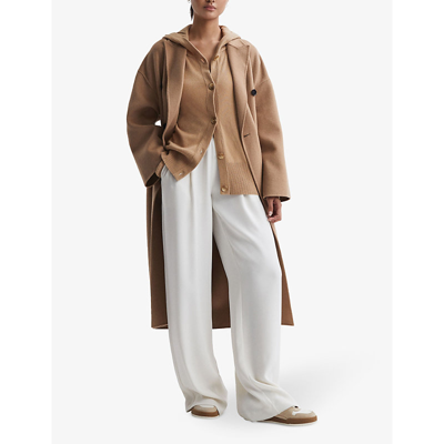 Shop Reiss Women's Camel Evie Hooded Wool-blend Cardigan