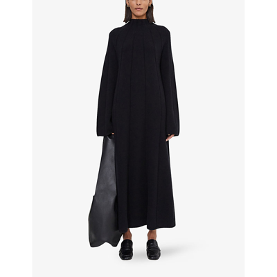 Shop Joseph Women's Black Ribbed Bell-sleeve Stretch Wool-blend Maxi Dress