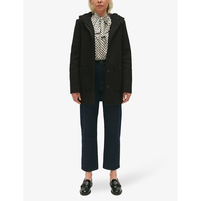 Shop Claudie Pierlot Women's Noir / Gris Gliss Hooded Wool-blend Coat