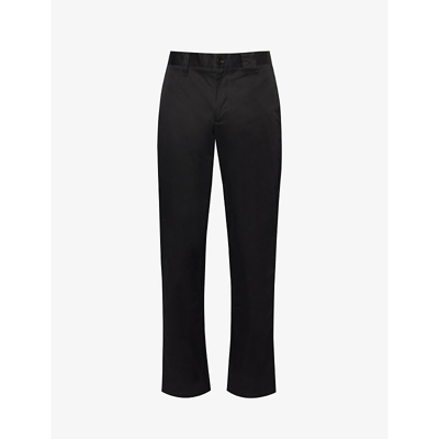Shop Burberry Denton Straight-leg Regular-fit Cotton Trousers In Black