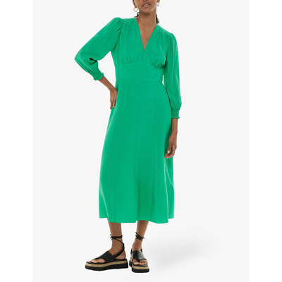 Shop Whistles Sula V-neck Long-sleeve Woven Midi Dress In Green