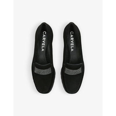 Shop Carvela Comfort Essence Crystal-embellished Suede Loafers In Black