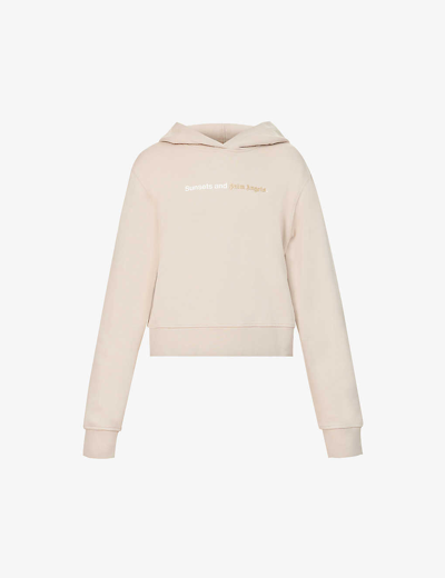 Shop Palm Angels Women's Beige White Sunset Branded-print Cotton Hoody