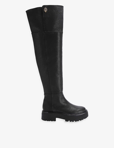Shop Kurt Geiger Shoreditch Eagle-embellished Leather Over-the-knee Boots In Black