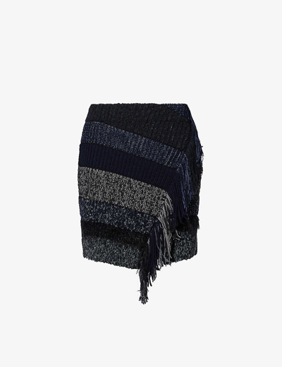 Shop Acne Studios Women's Ink Blue Kadame Cotton And Wool-blend Knitted Mini Skirt