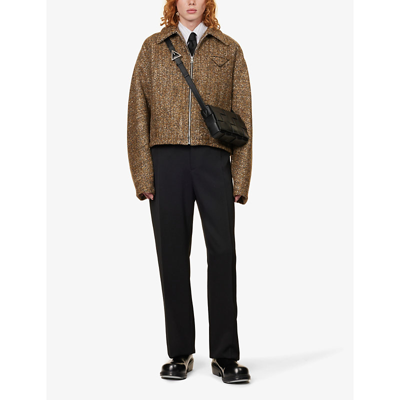 Shop Bottega Veneta Men's Ochar Grey Triangle-pocket Speckled-weave Wool-blend Jacket