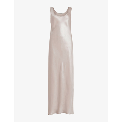 Shop Allsaints Women's Pink Pearl Cody Scoop-neck Satin Recycled-polyester Midi Dress