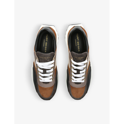 Shop Kurt Geiger London Men's Brown Gaspar Contrast-panel Suede Low-top Trainers