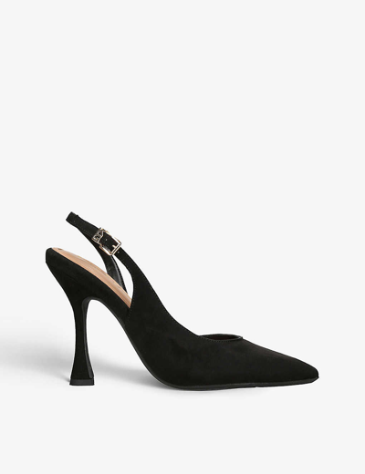Shop Kg Kurt Geiger Womens Black Aria Logo-badge Faux-suede Heeled Sandals