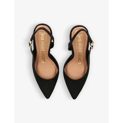 Shop Kg Kurt Geiger Women's Black Aria Logo-badge Faux-suede Heeled Sandals
