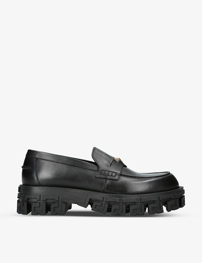 Shop Versace Chunky-sole Leather Loafers In Black