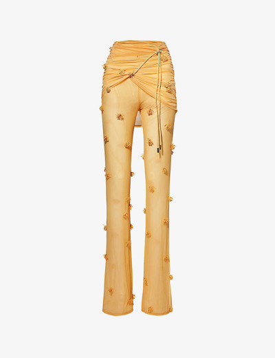 Shop Jacquemus Women's Light Orange Le Pantalon Flared-leg Low-rise Mesh Trousers