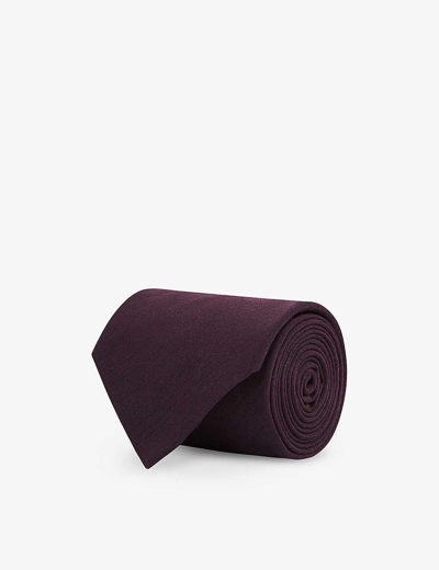 Shop Reiss Men's Dark Plum Molat Twill-texture Wool-blend Tie