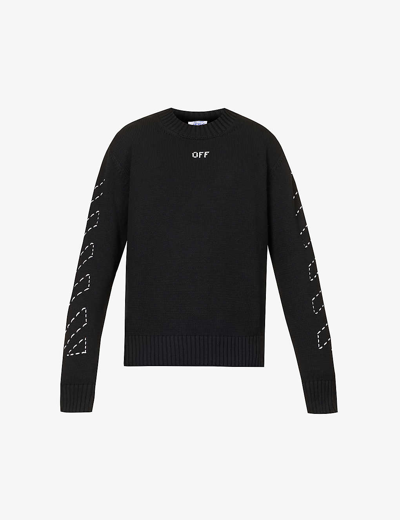 Shop Off-white C/o Virgil Abloh Mens Black Diag Brand-print Cotton-jersey Sweatshirt