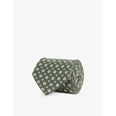 Shop Reiss Men's Olive Budelli Floral-print Silk Tie
