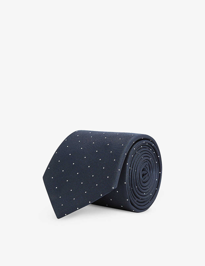 Shop Reiss Mens Navy Liam Polka-dot Woven Tie