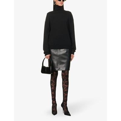 Shop Saint Laurent Women's Black Turtleneck Relaxed-fit Wool Knitted Jumper