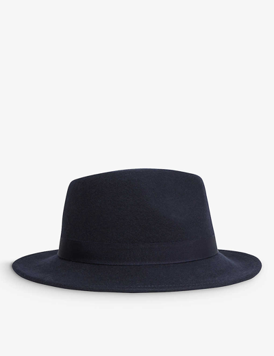 Shop Reiss Ally Wide-brim Wool Fedora Hat In Navy