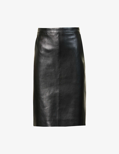 Shop Saint Laurent Women's Black Structured-waist Darted Leather Mini Skirt