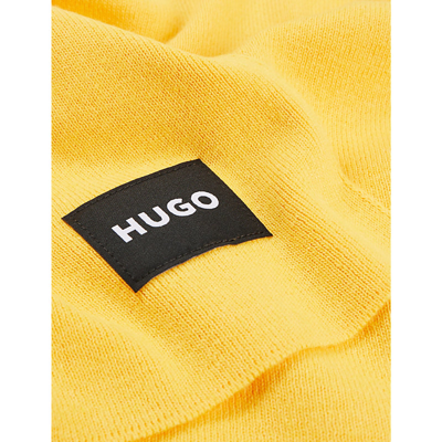 Shop Hugo Men's Medium Yellow Logo-patch Woven-knit Scarf