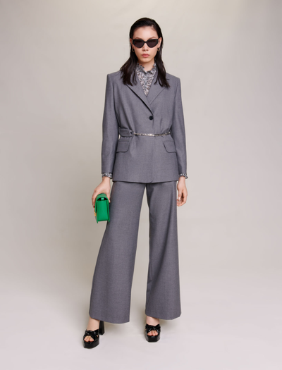 Shop Maje Suit Jacket With Chain Belt For Spring/summer In Grey