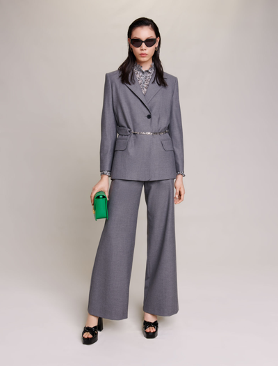 Maje Villanette Belted Blazer In Grey